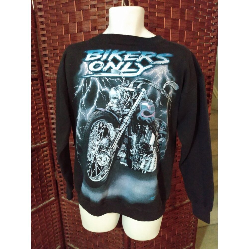 Vintage 90s Bikers Only Motorcycle Sweatshirt Rolling Thunder Lightning Large